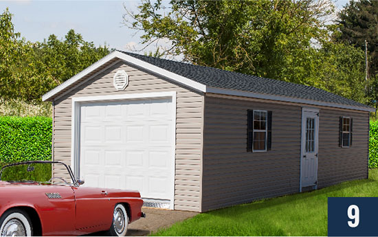 Amish Built Vinyl Deluxe with Garage from Sheds Direct, Inc.